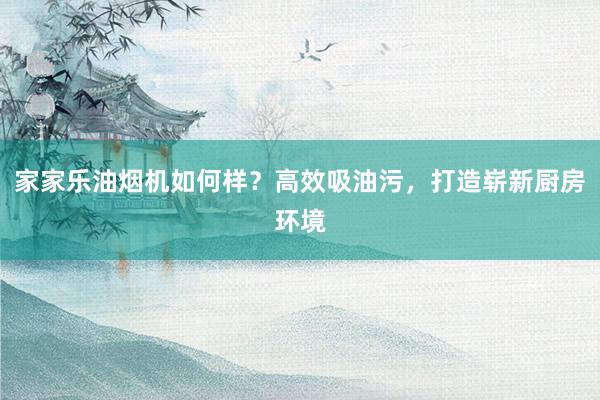 家家乐油烟机如何样？高效吸油污，打造崭新厨房环境